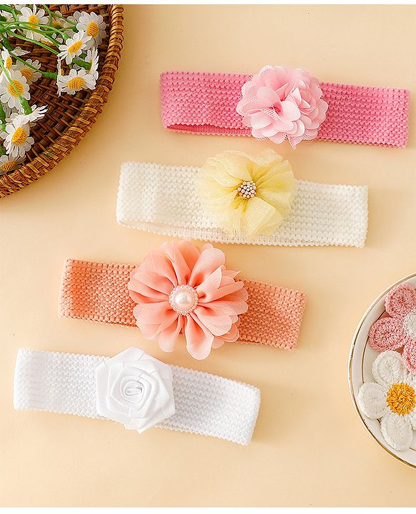 Babyhug Free Size Headbands With Floral Applique Pack of 4 - Multicolor