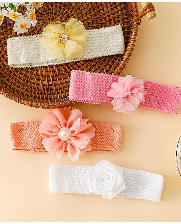 Babyhug Free Size Headbands With Floral Applique Pack of 4 - Multicolor