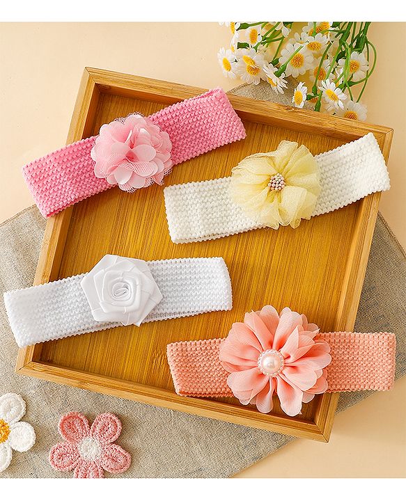 Babyhug Free Size Headbands With Floral Applique Pack of 4 - Multicolor