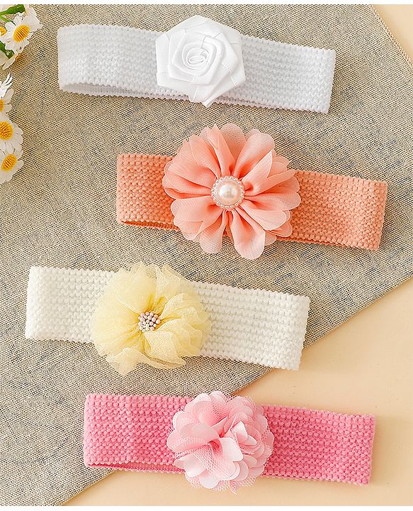 Babyhug Free Size Headbands With Floral Applique Pack of 4 - Multicolor