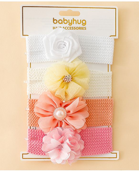 Babyhug Free Size Headbands With Floral Applique Pack of 4 - Multicolor