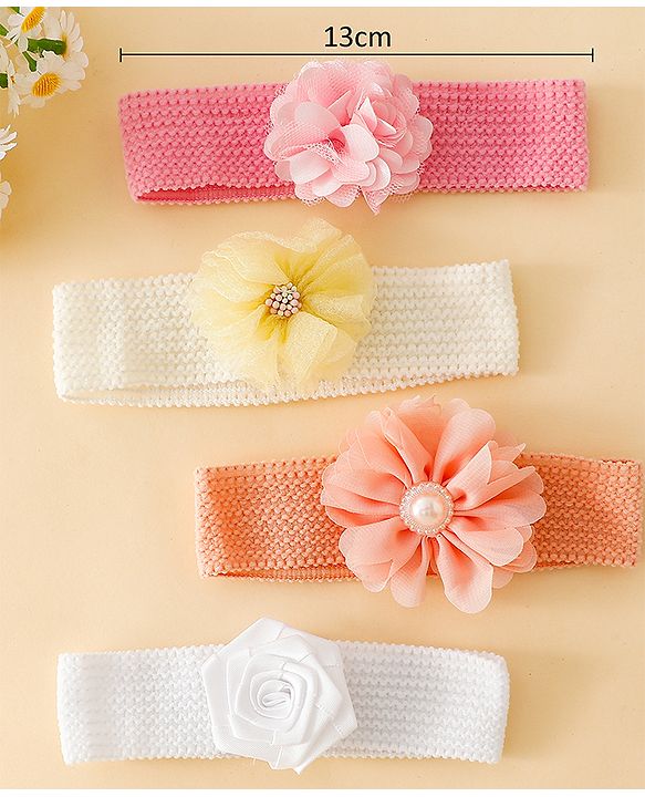 Babyhug Free Size Headbands With Floral Applique Pack of 4 - Multicolor