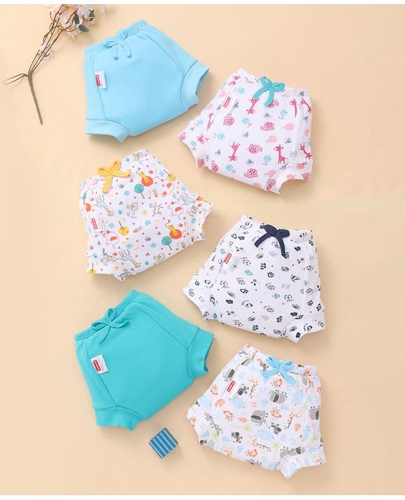 Babyhug 100% Cotton Reusable Potty Training Pull-Up Padded Pants for Babies Size 0 (9 to 12 Months)| Pack of 6| Absorbent & Washable| Toddler Training Underwear