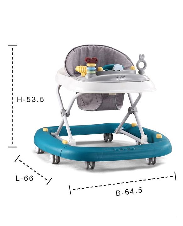 Babyhug Musical Baby Walker with Rocker Function 2-in-1 Convertible Adjustable Height| Compact Fold| Activity Toy Tray Stable Design Multi-Directional Wheels 624 Months - Blue