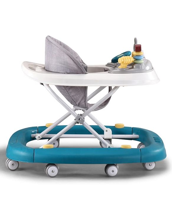 Babyhug Musical Baby Walker with Rocker Function 2-in-1 Convertible Adjustable Height| Compact Fold| Activity Toy Tray Stable Design Multi-Directional Wheels 624 Months - Blue