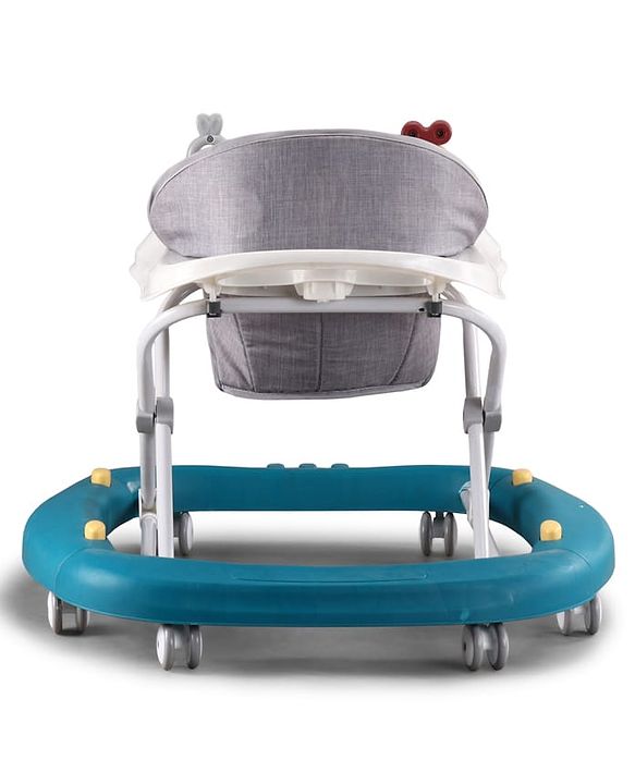 Babyhug Musical Baby Walker with Rocker Function 2-in-1 Convertible Adjustable Height| Compact Fold| Activity Toy Tray Stable Design Multi-Directional Wheels 624 Months - Blue