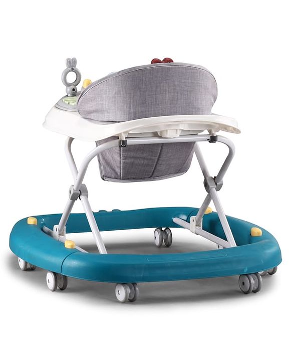 Babyhug Musical Baby Walker with Rocker Function 2-in-1 Convertible Adjustable Height| Compact Fold| Activity Toy Tray Stable Design Multi-Directional Wheels 624 Months - Blue