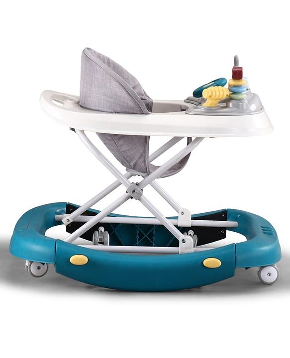 Babyhug Musical Baby Walker with Rocker Function 2-in-1 Convertible Adjustable Height| Compact Fold| Activity Toy Tray Stable Design Multi-Directional Wheels 624 Months - Blue