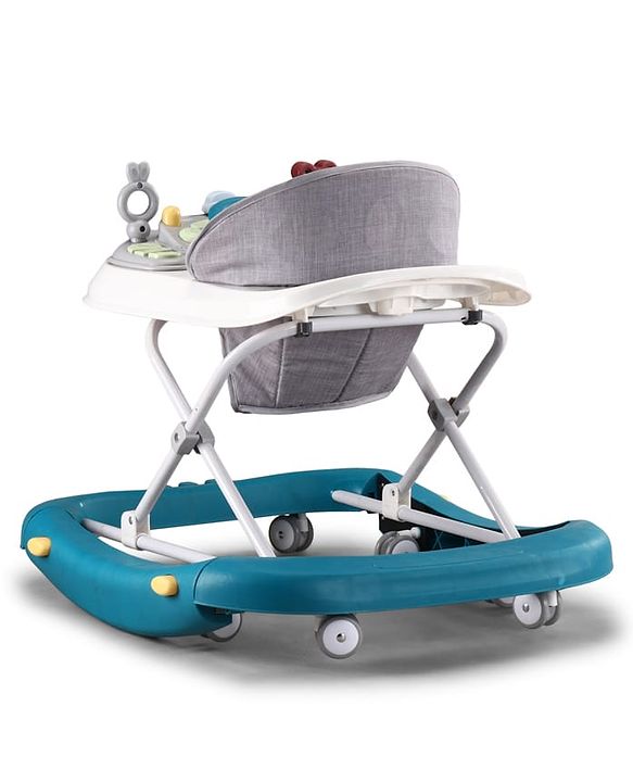 Babyhug Musical Baby Walker with Rocker Function 2-in-1 Convertible Adjustable Height| Compact Fold| Activity Toy Tray Stable Design Multi-Directional Wheels 624 Months - Blue