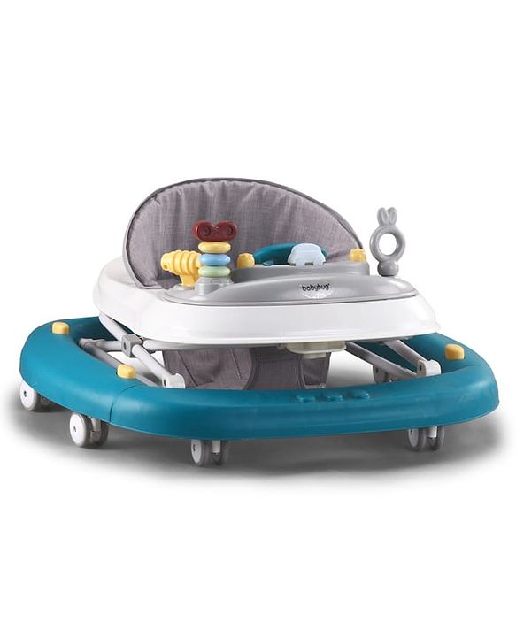 Babyhug Musical Baby Walker with Rocker Function 2-in-1 Convertible Adjustable Height| Compact Fold| Activity Toy Tray Stable Design Multi-Directional Wheels 624 Months - Blue