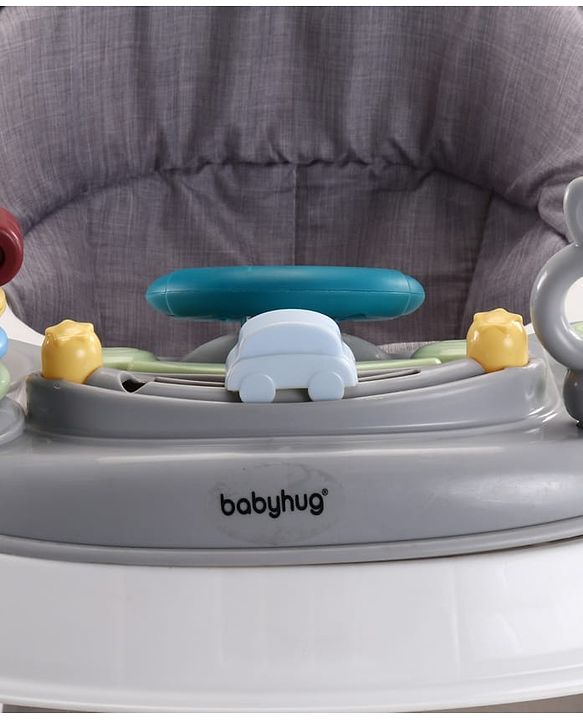 Babyhug Musical Baby Walker with Rocker Function 2-in-1 Convertible Adjustable Height| Compact Fold| Activity Toy Tray Stable Design Multi-Directional Wheels 624 Months - Blue