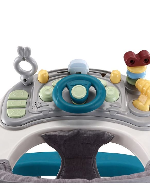Babyhug Musical Baby Walker with Rocker Function 2-in-1 Convertible Adjustable Height| Compact Fold| Activity Toy Tray Stable Design Multi-Directional Wheels 624 Months - Blue