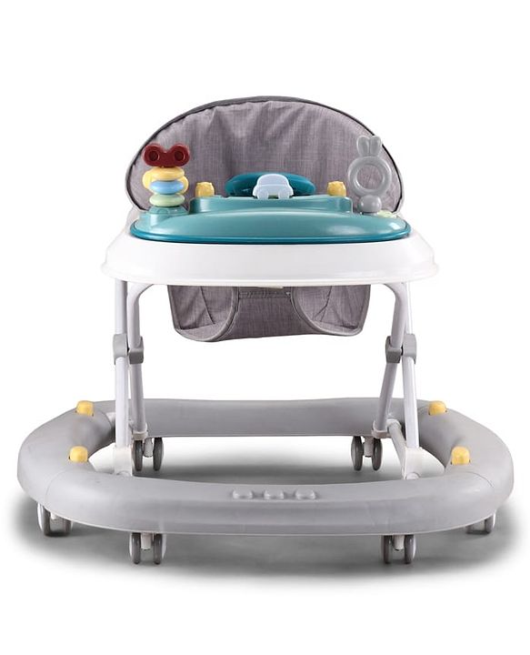 Babyhug Musical Baby Walker with Rocker Function 2-in-1 Convertible Adjustable Height Compact Fold Activity Toy Tray Stable Design Multi-Directional Wheels 624 Months - Grey