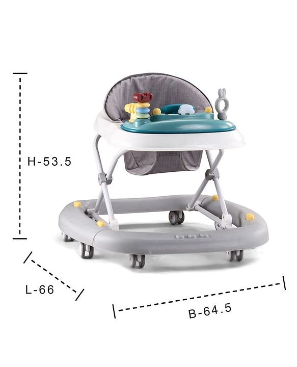 Babyhug Musical Baby Walker with Rocker Function 2-in-1 Convertible Adjustable Height Compact Fold Activity Toy Tray Stable Design Multi-Directional Wheels 624 Months - Grey
