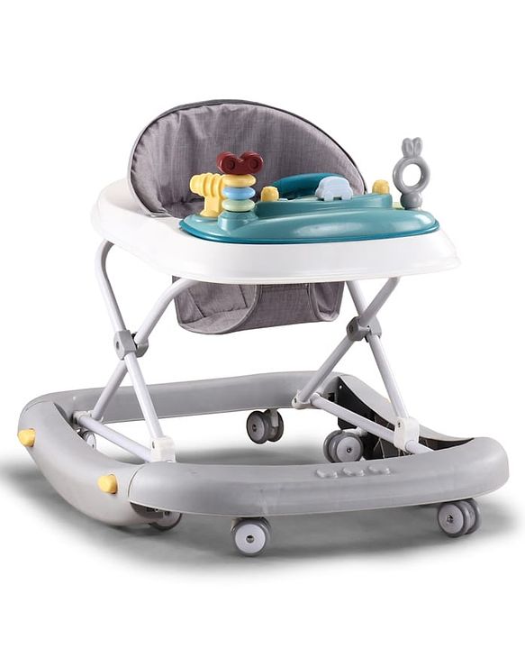 Babyhug Musical Baby Walker with Rocker Function 2-in-1 Convertible Adjustable Height Compact Fold Activity Toy Tray Stable Design Multi-Directional Wheels 624 Months - Grey