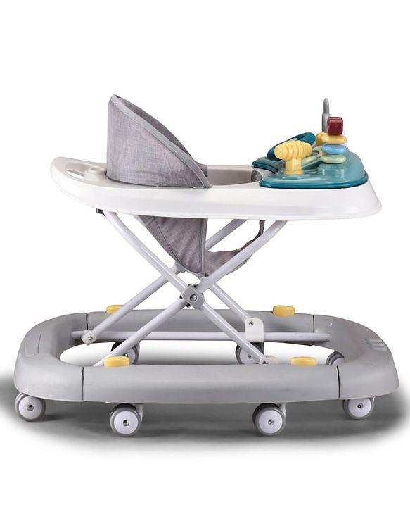 Babyhug Musical Baby Walker with Rocker Function 2-in-1 Convertible Adjustable Height Compact Fold Activity Toy Tray Stable Design Multi-Directional Wheels 624 Months - Grey