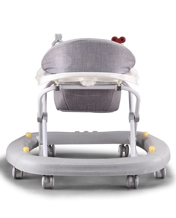 Babyhug Musical Baby Walker with Rocker Function 2-in-1 Convertible Adjustable Height Compact Fold Activity Toy Tray Stable Design Multi-Directional Wheels 624 Months - Grey