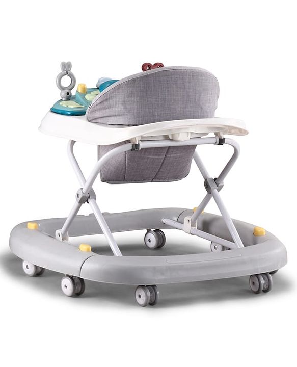 Babyhug Musical Baby Walker with Rocker Function 2-in-1 Convertible Adjustable Height Compact Fold Activity Toy Tray Stable Design Multi-Directional Wheels 624 Months - Grey
