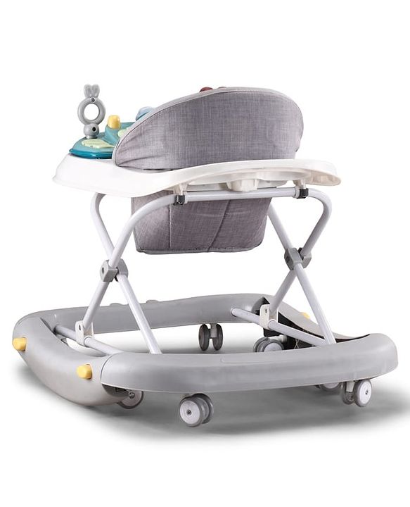 Babyhug Musical Baby Walker with Rocker Function 2-in-1 Convertible Adjustable Height Compact Fold Activity Toy Tray Stable Design Multi-Directional Wheels 624 Months - Grey