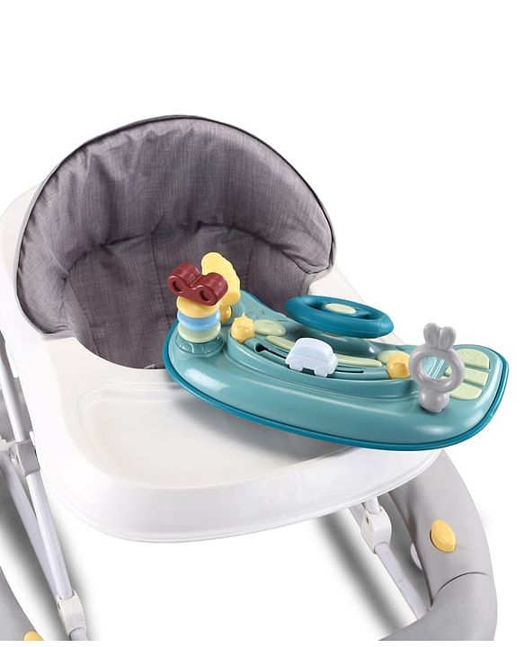 Babyhug Musical Baby Walker with Rocker Function 2-in-1 Convertible Adjustable Height Compact Fold Activity Toy Tray Stable Design Multi-Directional Wheels 624 Months - Grey