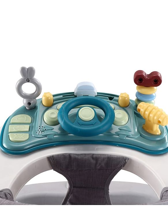 Babyhug Musical Baby Walker with Rocker Function 2-in-1 Convertible Adjustable Height Compact Fold Activity Toy Tray Stable Design Multi-Directional Wheels 624 Months - Grey
