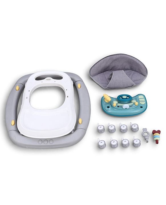 Babyhug Musical Baby Walker with Rocker Function 2-in-1 Convertible Adjustable Height Compact Fold Activity Toy Tray Stable Design Multi-Directional Wheels 624 Months - Grey