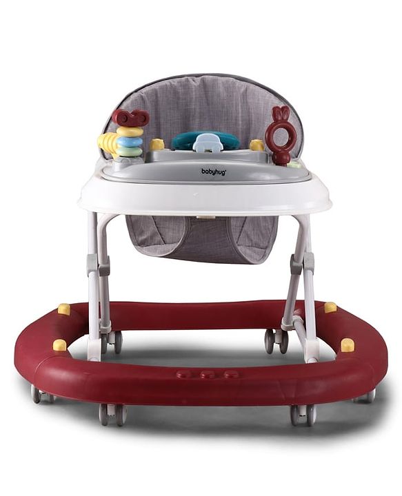 Babyhug Musical Baby Walker with Rocker Function 2-in-1 Convertible Adjustable Height Compact Fold Activity Toy Tray Stable Design Multi-Directional Wheels 624 Months  Red