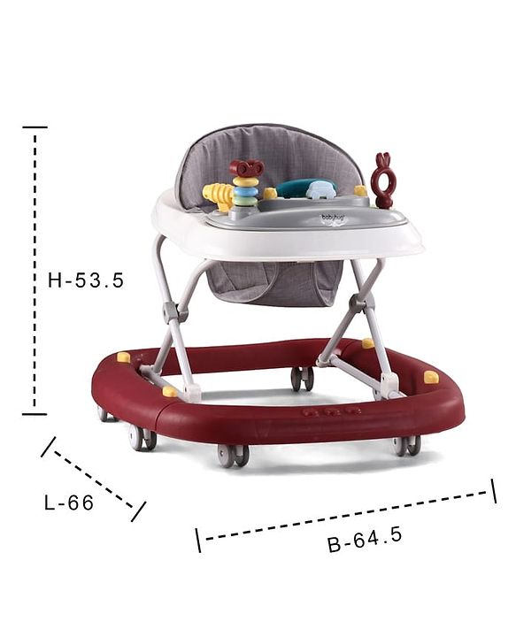 Babyhug Musical Baby Walker with Rocker Function 2-in-1 Convertible Adjustable Height Compact Fold Activity Toy Tray Stable Design Multi-Directional Wheels 624 Months  Red