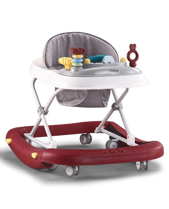 Babyhug Musical Baby Walker with Rocker Function 2-in-1 Convertible Adjustable Height Compact Fold Activity Toy Tray Stable Design Multi-Directional Wheels 624 Months  Red
