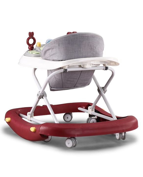 Babyhug Musical Baby Walker with Rocker Function 2-in-1 Convertible Adjustable Height Compact Fold Activity Toy Tray Stable Design Multi-Directional Wheels 624 Months  Red