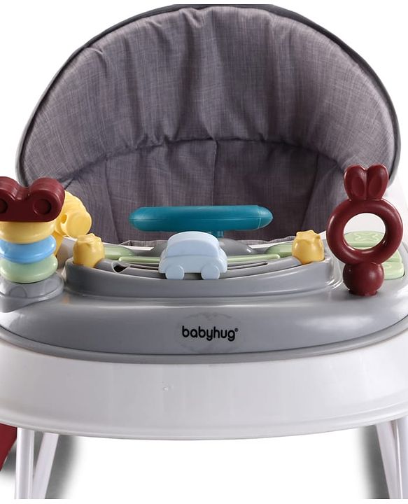Babyhug Musical Baby Walker with Rocker Function 2-in-1 Convertible Adjustable Height Compact Fold Activity Toy Tray Stable Design Multi-Directional Wheels 624 Months  Red
