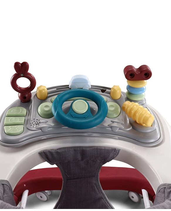Babyhug Musical Baby Walker with Rocker Function 2-in-1 Convertible Adjustable Height Compact Fold Activity Toy Tray Stable Design Multi-Directional Wheels 624 Months  Red