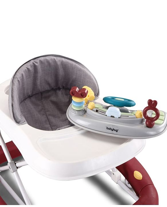 Babyhug Musical Baby Walker with Rocker Function 2-in-1 Convertible Adjustable Height Compact Fold Activity Toy Tray Stable Design Multi-Directional Wheels 624 Months  Red
