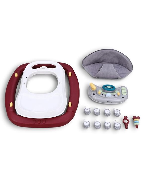 Babyhug Musical Baby Walker with Rocker Function 2-in-1 Convertible Adjustable Height Compact Fold Activity Toy Tray Stable Design Multi-Directional Wheels 624 Months  Red