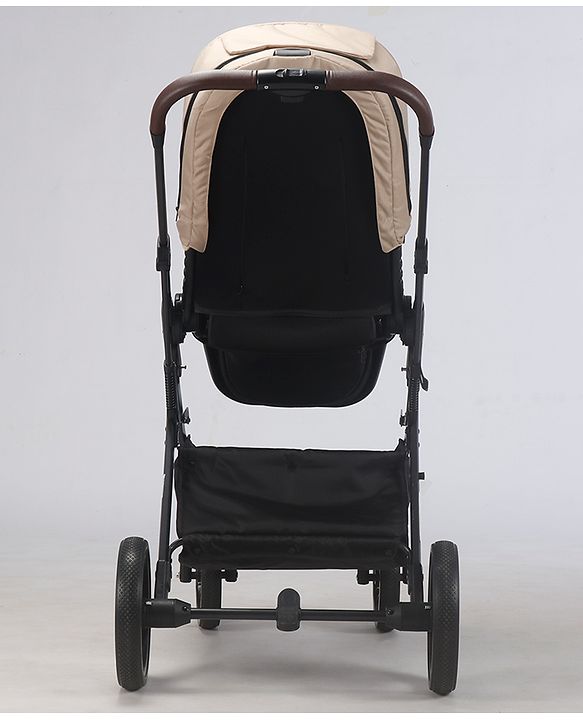 Babyhug Premium Baby Stroller with One-Hand Compact Fold - Beige| Compact Fold| Reclining Backrest| Safety Harness| Swivel Wheels with Lock| Linked Brake| Durable Aluminium Frame| Air Cabin Friendly