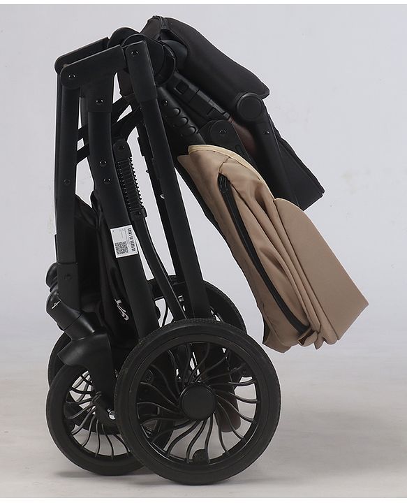 Babyhug Premium Baby Stroller with One-Hand Compact Fold - Beige| Compact Fold| Reclining Backrest| Safety Harness| Swivel Wheels with Lock| Linked Brake| Durable Aluminium Frame| Air Cabin Friendly