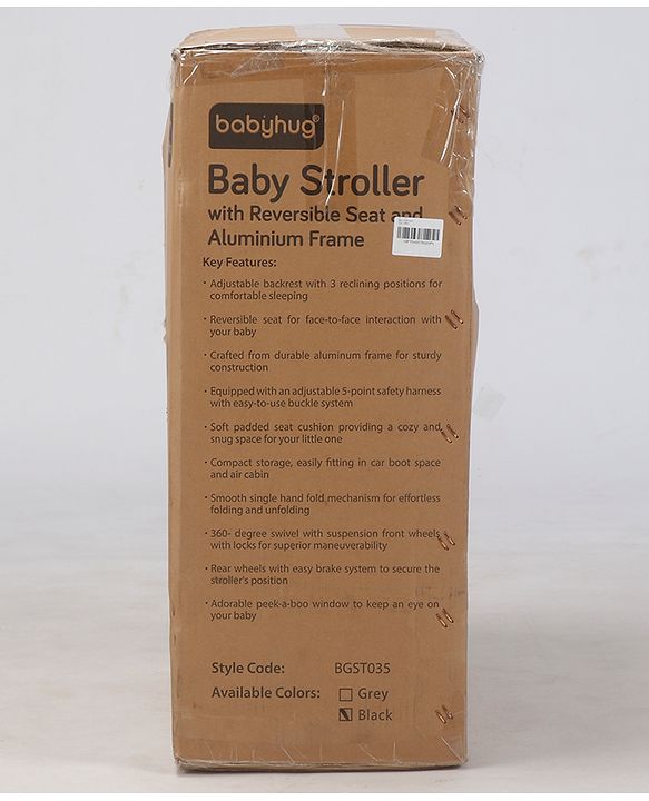 Babyhug Premium Baby Stroller with One-Hand Compact Fold - Beige| Compact Fold| Reclining Backrest| Safety Harness| Swivel Wheels with Lock| Linked Brake| Durable Aluminium Frame| Air Cabin Friendly