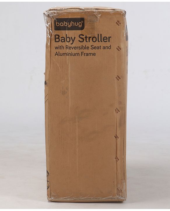 Babyhug Premium Baby Stroller with One-Hand Compact Fold - Beige| Compact Fold| Reclining Backrest| Safety Harness| Swivel Wheels with Lock| Linked Brake| Durable Aluminium Frame| Air Cabin Friendly