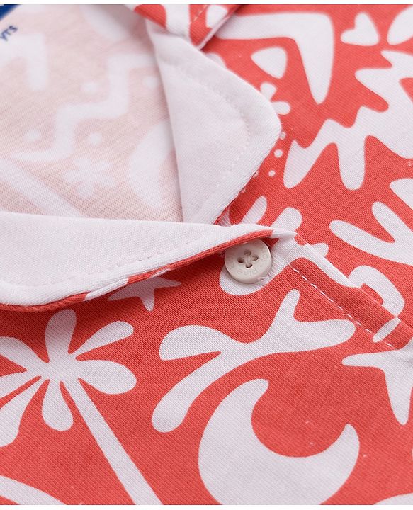 Pine Kids Cotton Knit Half Sleeves Co-Ords Shirt & Capri Night Suit with Sea Print - Red