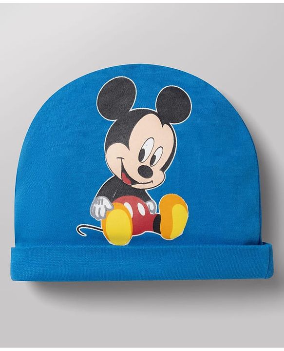 Babyhug Disney Interlock Knit Full Sleeves Striped Onesie & Legging With Cap & Mickey Mouse Graphics - Multicolor