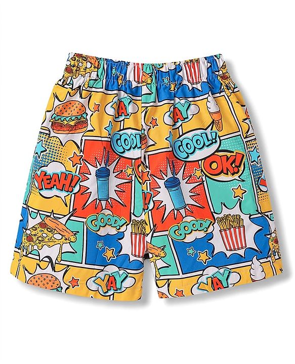 Babyhug Poplin Woven Above Knee Length Text & Sea Life Printed Boxers Pack Of 3 - Neon Green & Light Blue