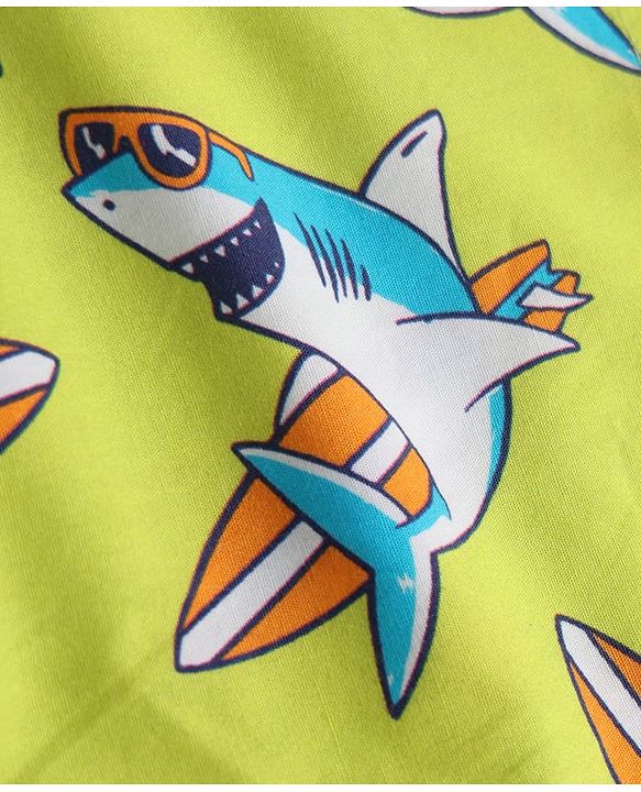 Babyhug Poplin Woven Above Knee Length Text & Sea Life Printed Boxers Pack Of 3 - Neon Green & Light Blue