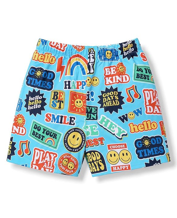 Babyhug Poplin Woven Above Knee Length Text & Sea Life Printed Boxers Pack Of 3 - Neon Green & Light Blue