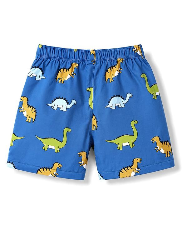 Babyhug Poplin Woven Above Knee Length Checkered & Bear Printed Boxers Pack of 3 - Brown & Blue