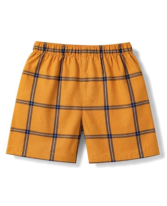 Babyhug Poplin Woven Above Knee Length Checkered & Bear Printed Boxers Pack of 3 - Brown & Blue