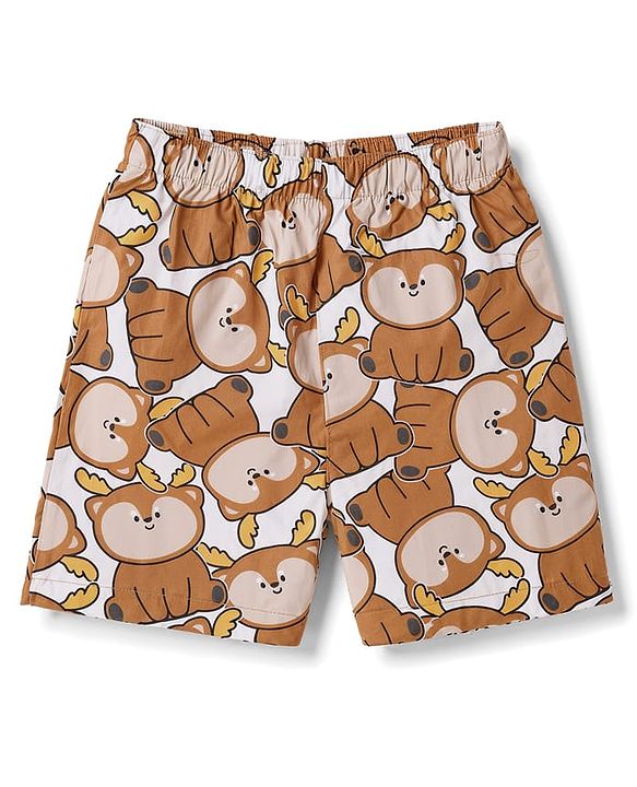 Babyhug Poplin Woven Above Knee Length Checkered & Bear Printed Boxers Pack of 3 - Brown & Blue