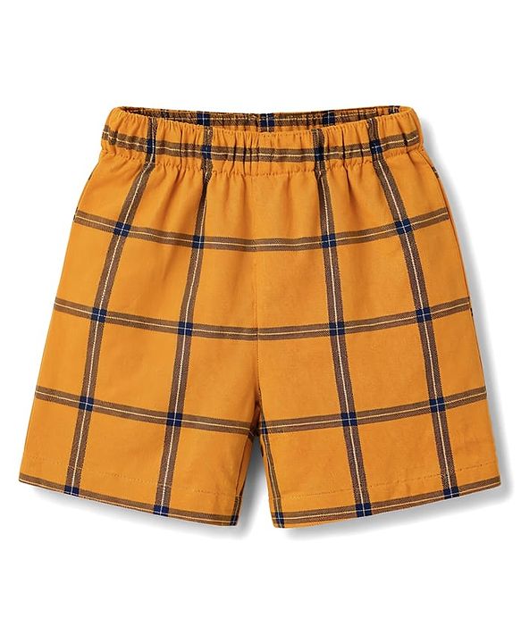 Babyhug Poplin Woven Above Knee Length Checkered & Bear Printed Boxers Pack of 3 - Brown & Blue