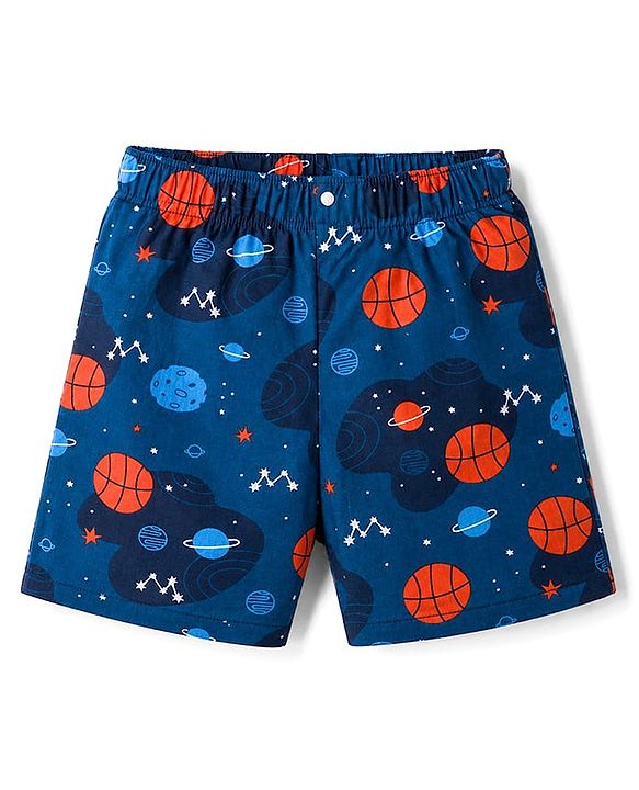 Babyhug Poplin Woven Above Knee Length Space & Dino Printed Boxer Pack of 3 - Navy & Yellow