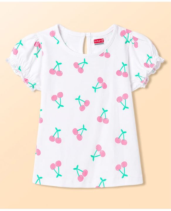 Babyhug Cotton Woven Frocks with Inner Tee With Cherry Embroidery & Print - Blue