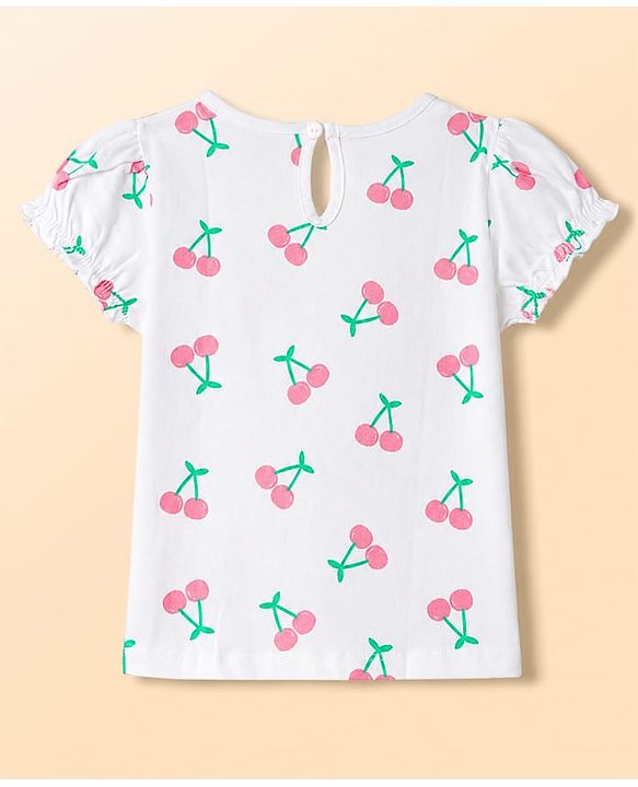 Babyhug Cotton Woven Frocks with Inner Tee With Cherry Embroidery & Print - Blue